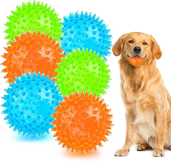 Puppy Toy 2.5” Squeaky Dog Balls Toys and Spikey Dog Ball for Aggressive Chewers for Small Dogs Dog Balls for Clean Teeth and Training （6 Pack