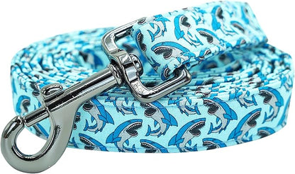 Cotton Dog Leash - Shark Print, Durable & Strong, Comfortable Padded, Gift for Small to Large Dogs