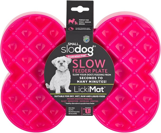 LickiMat Small Slodog Suitable for Wet Food, Raw Food, Kibble and Treats. Perfect Feeder for Small and Medium-Sized Dogs. No Gulp and No Frustration. (Pink)