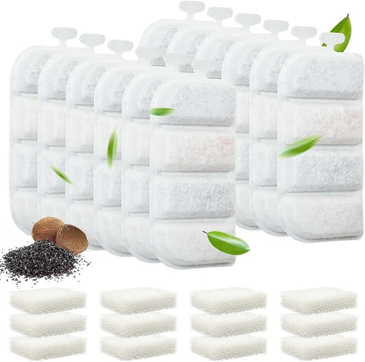 Veehoo 12 Pack Replacement Filters & 12 Pack Pre-Filter Sponges Set for 2.4Gal Dog Water Fountain, 6 Months Set of Replacement Filters for Dog Water Dispenser