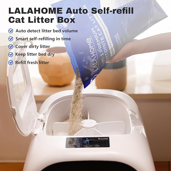 Self-Cleaning Litter Box 80L Auto Refill Self-Refilling Robot Automatic for Multiple Cats(3-20lb), Rake Design ScoopFree, 6 x Safety Sensors, Anti-Leakage, Odor Control, 5G WiFi App