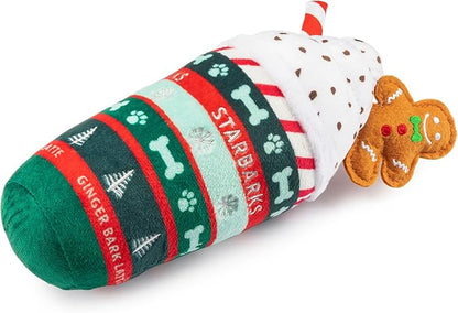 Haute Diggity Dog Starbarks Ginger Bark Latte, Plush Holiday Christmas Dog Toys with Interactive Squeaker, Stimulating Pet Enrichment, Machine-Washable & Safe Materials for All Breeds, One Size