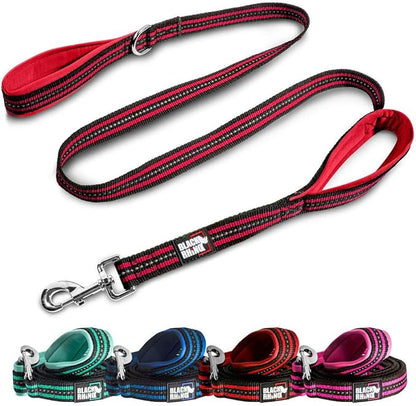 Black Rhino Heavy Duty Dog Leash for Medium and Large Dogs - 5 ft Long Double Handle Dog Leash with Padded Traffic Control Handles - Reflective, Durable, and Weather Resistant (Red and Black)