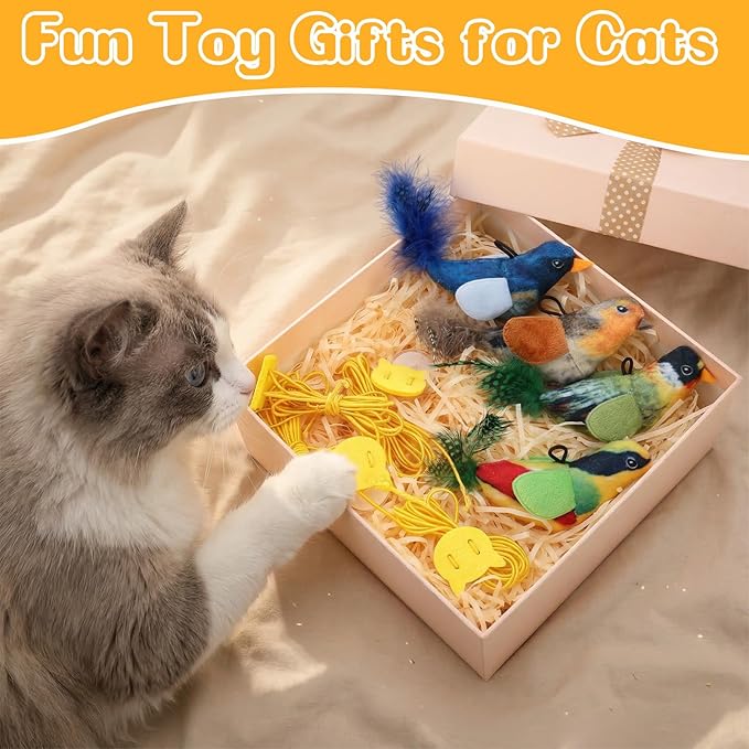 4 Pcs Interactive Cat Toys for Indoor Cats, Chirping Bird Cats Feather Toys, Flying Bird Cat Toys, Chase Exercise Door Frame Toy for Bored Kittens Adult Cats