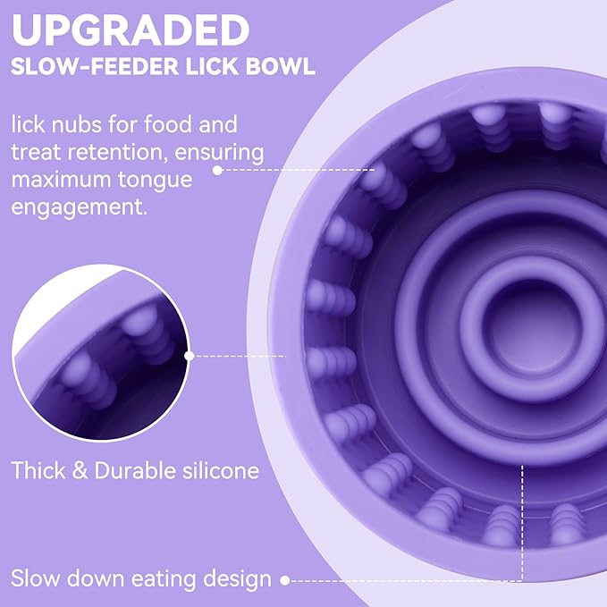 Dog Slow Feeder Lick Bowl, Anxiety Relief Dog Licking Mat Treat Dispenser, Non-Slip Anti-Choking Slow Eating Lick Bowl for Small Medium and Large Breed Dogs, BPA Free Silicone (Purple,M-L)