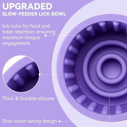 Dog Slow Feeder Lick Bowl, Anxiety Relief Dog Licking Mat Treat Dispenser, Non-Slip Anti-Choking Slow Eating Lick Bowl for Small Medium and Large Breed Dogs, BPA Free Silicone (Purple,M-L)