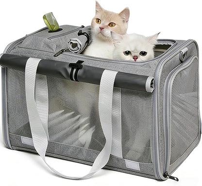 Pet Carrier Bag for Cats & Small Dogs, Airline Approved Travel Cat Carrier with Mesh Windows, Shoulder Strap & Removable Mat, Foldable Design for Home & Outdoor Trips (Grey)