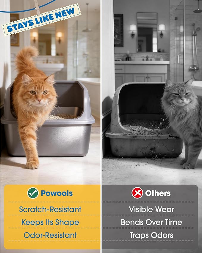 Stainless Steel Cat Litter Box, Metal Litter Box with Scoop, High- Sided, Anti-Leakage Top Entry, Non-Sticky, Easy to Clean, Grey, M (2 Pack)