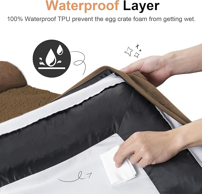 Large Dog Bed Orthopedic Washable: Beds Bolster XL Bed Big XLarge Dogs Egg Crate Foam Couch Sofa Waterproof with Removable Cover - Dark Coffee