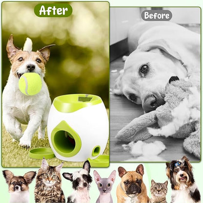 Dog Ball Launcher Interactive Puppy Ball Thrower Machine with Treat Dispenser Fun Dog Training Toys for Indoor Outdoor(Green,2 Balls)