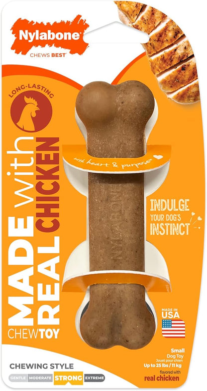 Nylabone Strong Chew Original Bone Dog Toy Made with Real Chicken, Durable Chew Toys for Aggressive Chewers, Long Lasting Dog Bone, Keeps Dogs Busy, Small Breeds - Up to 25 lbs