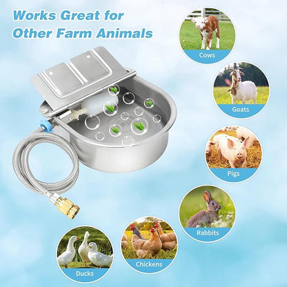 FHTONGE 304 Stainless Steel Automatic Dog Water Bowl Dispenser with Drainage and Float Valves, Large Auto Fill Dog Waterer for Outdoor Big Dog Livestock Poultry Horse Cow Goat Pig Chicken Duck Rabbit