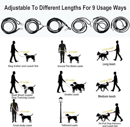 Hands Free Dog Leash Crossbody & Waist for Walking, 9-in-1 No Pull Dog Harness & Leash Set, Heavy Duty Waterproof Slip Lead for Large Medium Breeds (20-120lbs, Black)