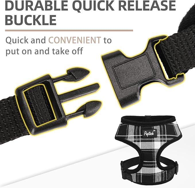 PUPTECK Soft Mesh Dog Harness and Leash Set Pet Puppy Cat Comfort Padded Vest No Pull Harnesses, Black, XS
