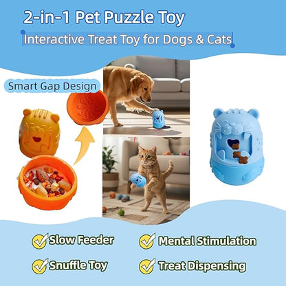 Cat Cognitive Treat Dispensing Dog Enrichment Toy,Multi-Functional Puzzle Design,Snuffle Ball& Interactive for Pet Mental Stimulation,Smart (Blue)
