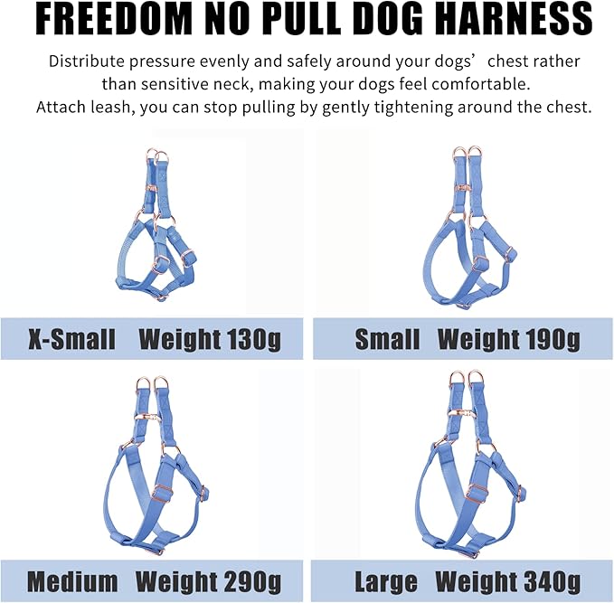 Soft Leather No Pull Dog Harness - Adjustable Step in Dog Harness with Rose Gold Heavy Duty Metal Buckle, Freedom Nylon Dog Halter Vests for Small Medium Large Dogs Easy Walking Training (Purple,L)