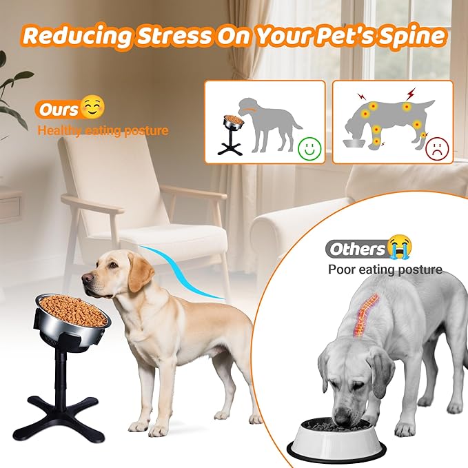 Elevated Adjustable Dog Bowl Feeding Stand, 3 Heights and Tiled Ajudst, Compatible with Moost Feeding Bowls, Great for Medium Large Dogs(Dog Food Bowl Stand)