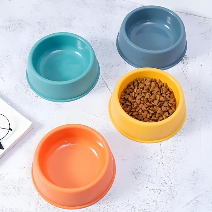 24 Pack Plastic Dog Bowl, 10 Oz Reusable Pet Food and Water Bowl with Cute Dog Paw Print, Stackable Puppy Cat Feeding Bowls Food Dishes for Dog Cat Party Supplies, 4 Color