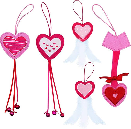 Valentine's Day Cat Toys, 5 Pack Catnip Toys with Feather and Bells, Hanging Cats Teaser Toys, Valentines Day Gifts for Indoor Cats & Kitten & Kitty