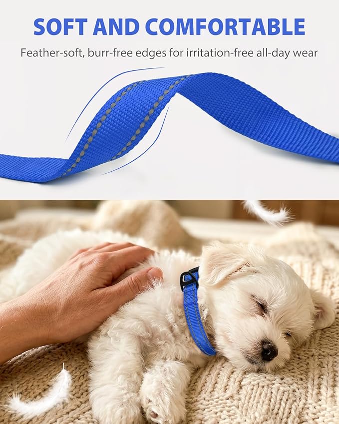 Joytale Dog Collars for Small Dogs, Feather-Light Double-Sided Reflective Nylon Collar for Night Safety, Adjustable Quick-Release for Growing Puppies, Navy Blue, S (5/8" Width)