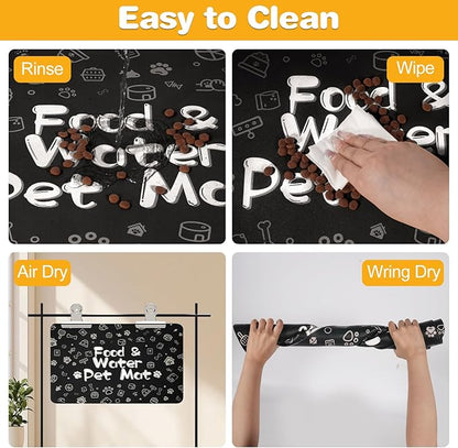 Pet Feeding Mat,Dog Cat Mat for Food and Water,Dog Bowl Waterproof Placemat with Rubber Backing,Absorbent Quick Dry Water Dispenser Mat for Pet（Black 12"×18"）