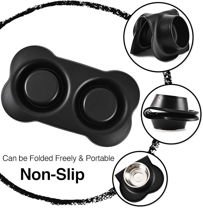 Dog Bowls 2 Stainless Steel Bowl for Pet Water and Food Feeder with Non Spill Skid Resistant Silicone Mat for Pets Puppy Small Medium Cats Dogs