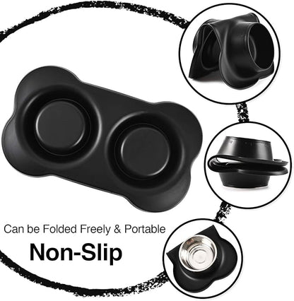 Dog Bowls 2 Stainless Steel Bowl for Pet Water and Food Feeder with Non Spill Skid Resistant Silicone Mat for Pets Puppy Small Medium Cats Dogs