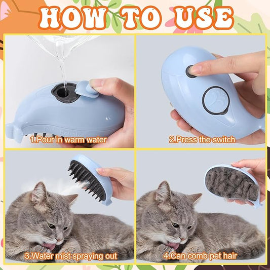 2Pack 3-in-1 Self-Cleaning Grooming Brush for Cat Shedding and Hair Removal (Pink, Blue)