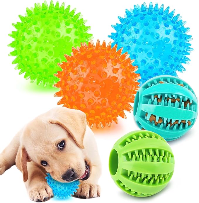 2 Different Functions Interactive Ball for Dogs 2.5” Squeaky Dog Balls Toys and Puppy Teething Chew Toy Balls for Small Dogs for Clean Teeth and Training （5Pcs）