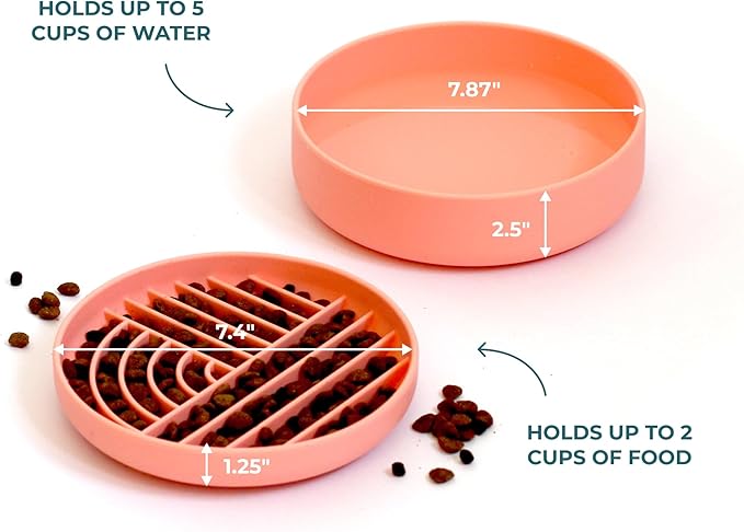 Slow-Feeder & Water Bowl Set by The Dog Tale | Food-Grade Silicone Dog Bowls, BPA-Free, Dishwasher Safe, Freezer Safe (Sherbet)