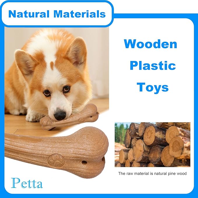 Indestructible Dog Toys For Aggressive Chewers Dog Chew Toys Dog Bone Made With Wood, M, 2Pcs