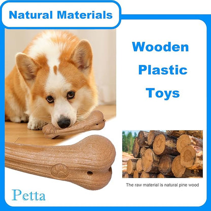 Indestructible Dog Toys For Aggressive Chewers Dog Chew Toys Dog Bone Made With Wood, M, 2Pcs