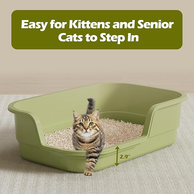 Extra Large Cat Litter Box with High Sides,Cats Boxes for Indoor Cats,Cat Litter Pan for Kitty,Litter Box with Low Entry,Easy to Clean,Anti-Splashing,23.6" x15.7" x5.9" (Green)