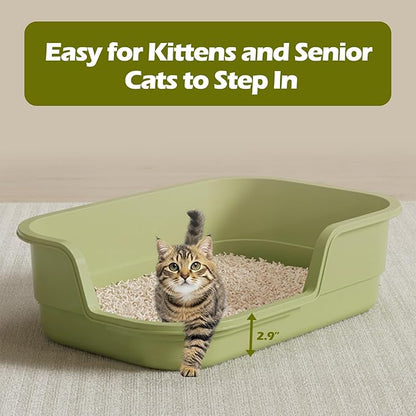 Extra Large Cat Litter Box with High Sides,Cats Boxes for Indoor Cats,Cat Litter Pan for Kitty,Litter Box with Low Entry,Easy to Clean,Anti-Splashing,23.6" x15.7" x5.9" (Yellow)