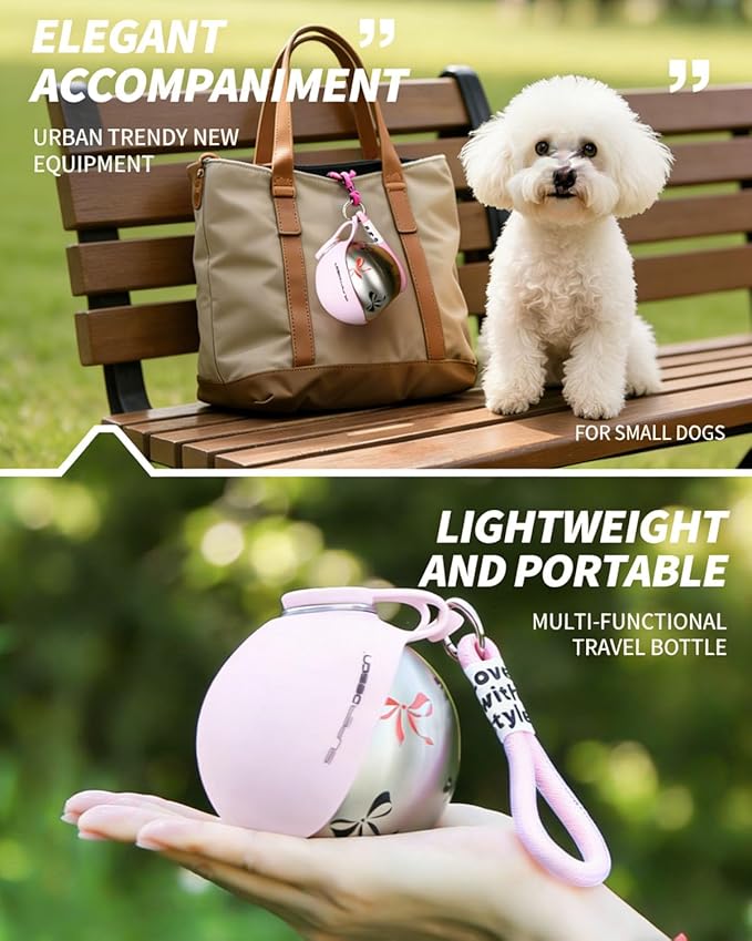2-in-1 Portable Dog Water Bottle Leak Proof Stainless Steel Foldable Pet Water Bottle with Silicone Bowl Compact Travel Water Dispenser for Dogs One-Hand Operation for Walking Camping Travel (Blue-B)