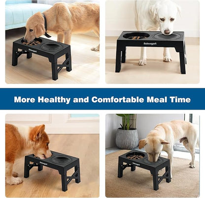 3-in-1 Elevated Slow Feeder Dog Bowls for Food and Water, 5 Heights Adjustable Raised Dog Bowls, Non-Slip, No Spill, for Small Medium Large Dogs and Cats(Black)