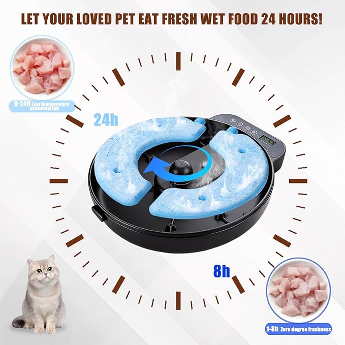 Automatic Wet Food Cat Feeder, Auto Refrigerated Wet Foods Feeder for Cats Dogs 4 Meal Timed Fresh Foods Dispenser with 2 Ice Packs Small Pet Feeders for Kitty Puppy Automatic Cat Dog Food Bowl Black