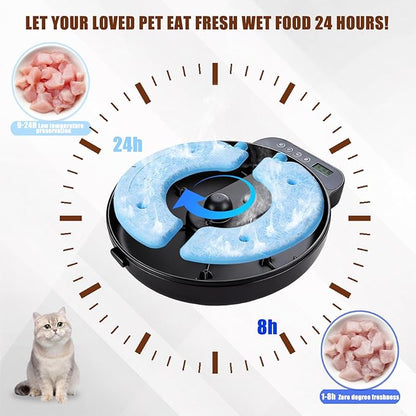 Automatic Wet Food Cat Feeder, Auto Refrigerated Wet Foods Feeder for Cats Dogs 4 Meal Timed Fresh Foods Dispenser with 2 Ice Packs Small Pet Feeders for Kitty Puppy Automatic Cat Dog Food Bowl Black