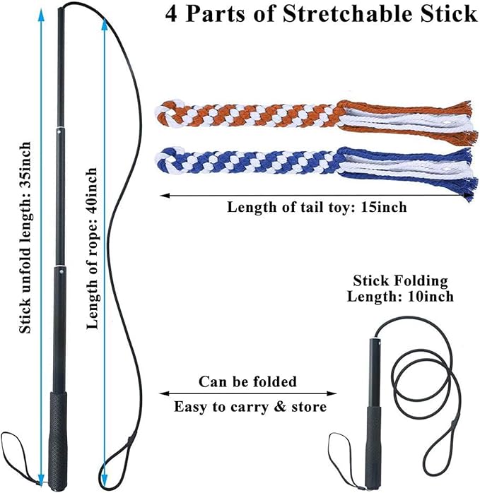 ASOCEA Dog Extendable Teaser Wand Pet Flirt Stick Pole Puppy Chasing Tail Interactive Toy for Small Medium Large Dogs Training Playing Exercise