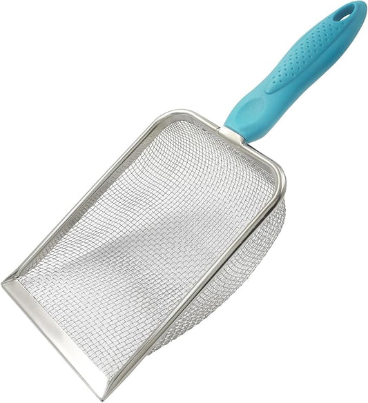 Murtenze Stainless Steel Cat Litter Scoop, Non-Stick Coated Metal Fine Sand Litter Scoop, Mesh Shovel for Reptile Kitten Pooper (Blue, 2mm mesh)