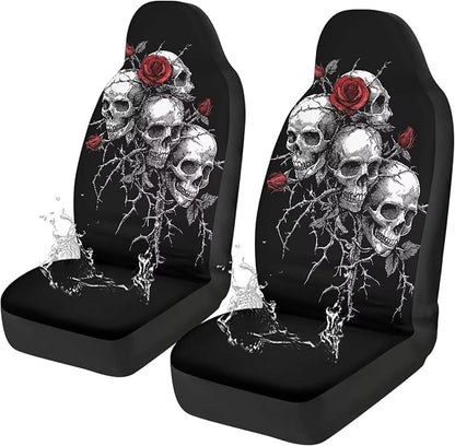 Skull Rose Car Seat Covers 2 Pcs Car Seat Covers Front Seats Only Waterproof Breathable Easy to Install Anti-Slip Back Fabric Universal Fit for Auto Truck Van SUV