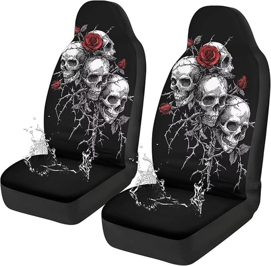 Skull Rose Car Seat Covers 2 Pcs Car Seat Covers Front Seats Only Waterproof Breathable Easy to Install Anti-Slip Back Fabric Universal Fit for Auto Truck Van SUV