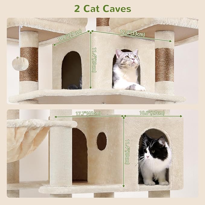 Globlazer Cat Trees and Towers for Multiple Adult Cats, 82-inch XXL Tall Cat Tree Tower for Indoor Cats with Scratching Post, 3 Perches, 2 Condos, 2 Hanging Baskets, F82, Beige