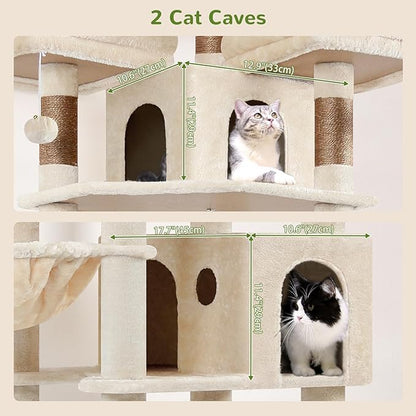 Globlazer Cat Trees and Towers for Multiple Adult Cats, 82-inch XXL Tall Cat Tree Tower for Indoor Cats with Scratching Post, 3 Perches, 2 Condos, 2 Hanging Baskets, F82, Beige