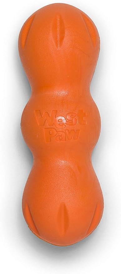 WEST PAW Zogoflex Rumpus Dog Chew Toy – Floatable Toy for Dogs, Aggressive Chewers – Puppy Chewing Toys for Catch, Fetch – Recyclable, Dishwasher-Safe, Small 5.25", Tangerine
