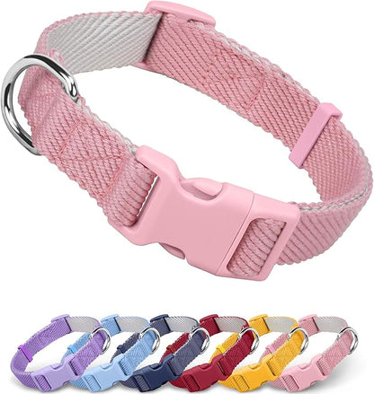 Dynmeow Soft and Breathable Cotton Dog Collar, Durable Adjustable Female Girl Pet Collar with Quick-Release Buckle, Lightweight for Sensitive Skin for Small and Medium Dogs, Pink, S