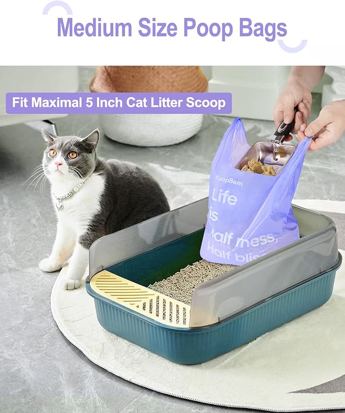 270 Count Cat Litter Bags Lavender Scented with Handles, Disposable Litter Bags for Pet Poop, Extra-Thick Kitty Waste Bags Easy Tie Leak-Proof Strengthen