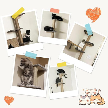 PAWSCRAT Cat Wall Shelves, Wall-Mounted Cat Tree, 5 Tier Floor to Ceiling Cats Tower, 80 Inch Wall-Mounted Cat Scratching Post, Space Saving Cat Furniture and Easliy Climb for All Cats, Gery