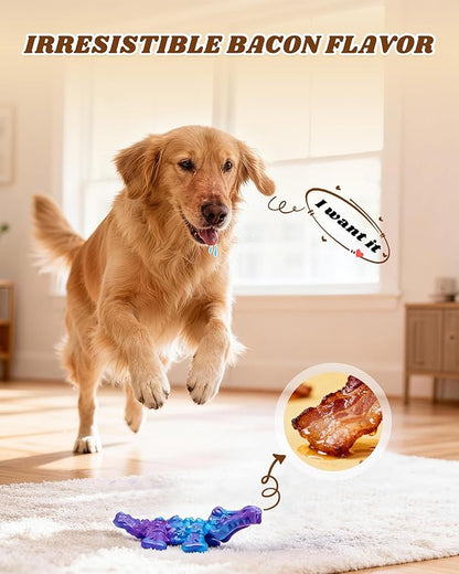 Tough Dog Toys for Aggressive Chewers 2 Pack, Indestructible Dog Toy for Large Dogs, Durable Dog Toys to Keep Them Busy for Large Breed, Teeth Cleaning and Training, Bacon Flavor