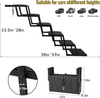 Dog Stairs for Car - Foldable Dog Ramps for Large Dogs with Non Slip Surface, Portable Dog Steps for Cars and SUV, Truck, Support Up to 200 Lbs, 6 Steps